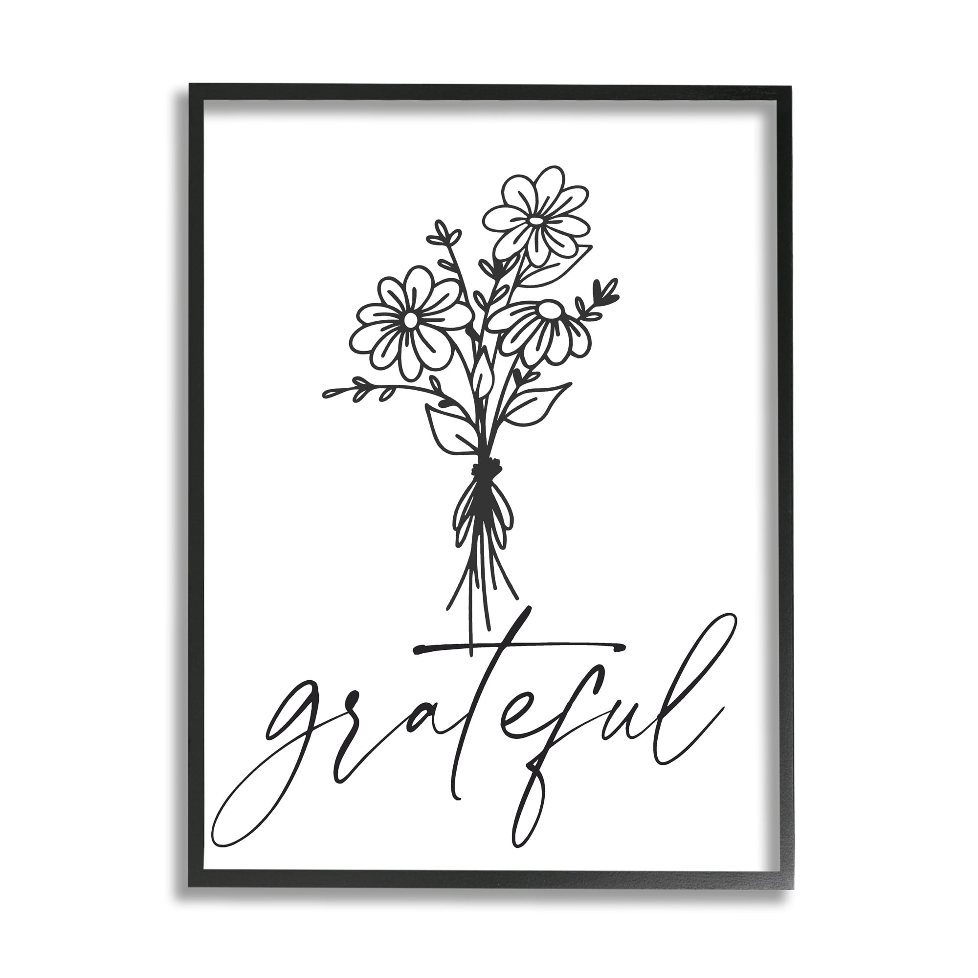 Stupell Industries Grateful Casual Script Calligraphy Floral Daisies Bouquet Graphic Art Gray Framed Art Print Wall Art, Design by Lettered and Lined