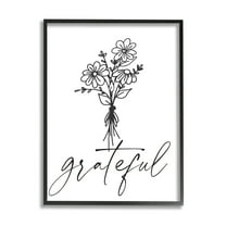 Stupell Industries Grateful Casual Script Calligraphy Floral Daisies Bouquet Graphic Art Black Framed Art Print Wall Art, Design by Lettered and Lined