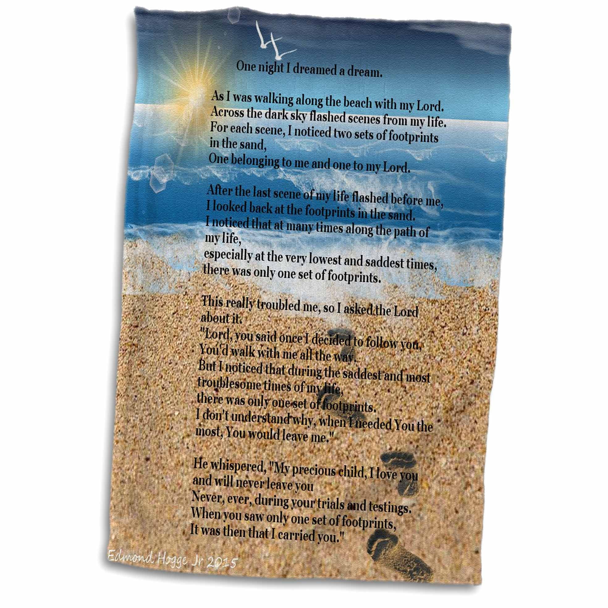3dRose Footprints in the Sand on Beach with Poem - Towel, 15 by 22-inch