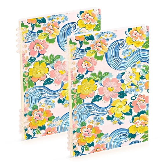 FORMRS 1-Subject Spiral Notebook 8" x 5" College Ruled 60 Refillable Sheet A5 Hard Cover, 2 Pack, Blue Floral Wave