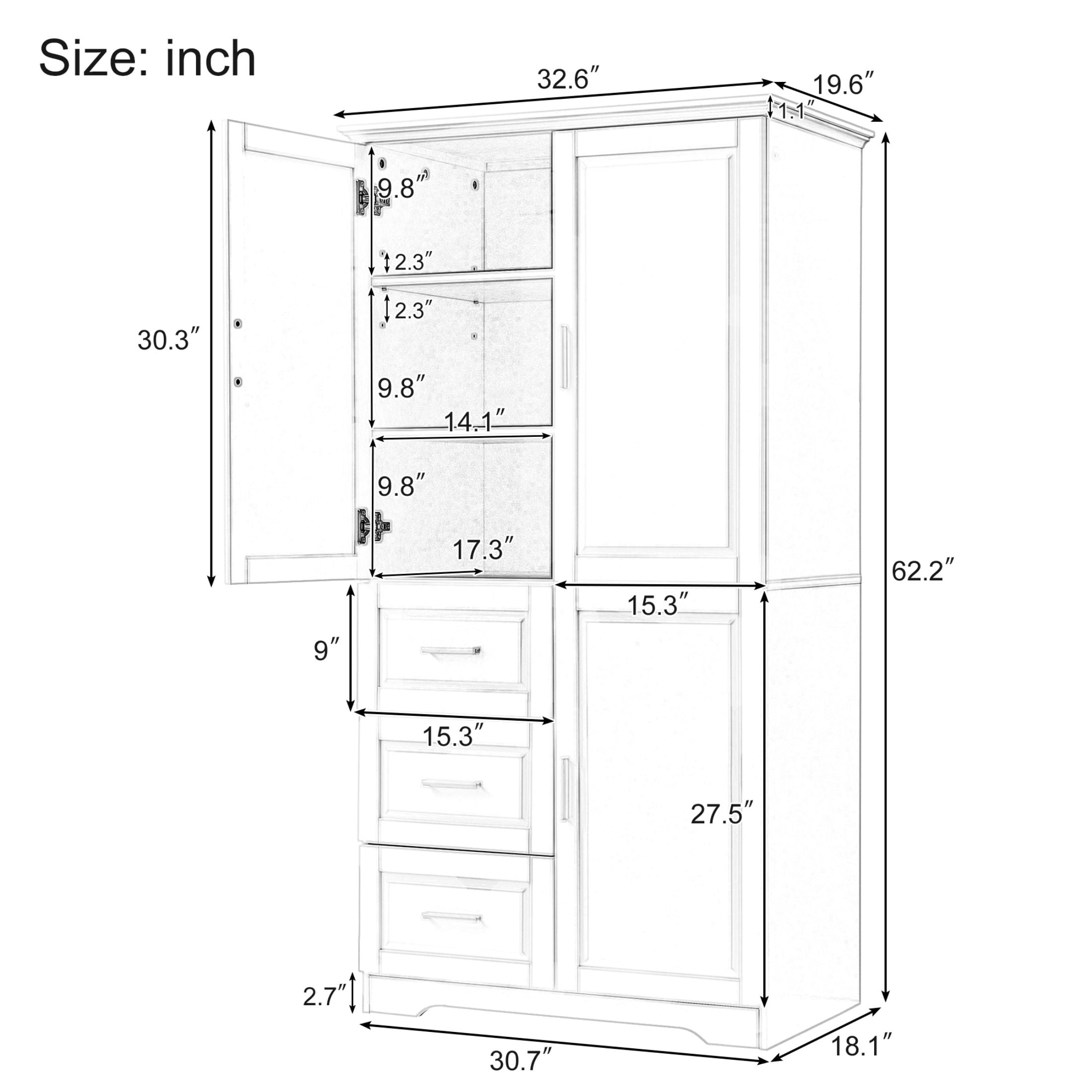DEALTOPS Tall Storage Cabinet with Spacious Storage and Adjustable Shelves for Bathroom, Living Room, Gray