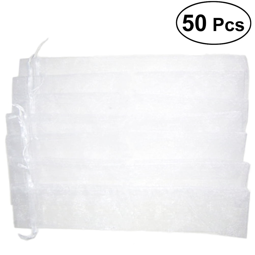 50 Pcs White Drawstring Organza Folding Hand Fan Pouch Party Wedding Gift Bags 