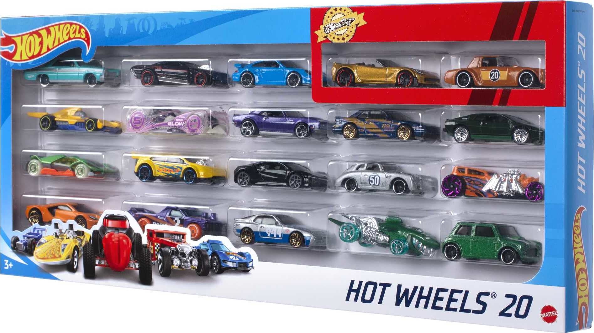 Hot Wheels Set of 20 Toy Sports & Race Cars in 1:64 Scale, Collectible Vehicles (Styles May Vary)