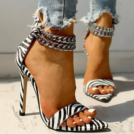 

Womens Ladies High Heel Pointed Toe Sandals Casual Leopard Zip Up Shoes