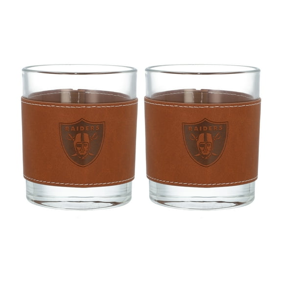Las Vegas Raiders 2-Pack 12oz Rocks Glass with Leather Wrap