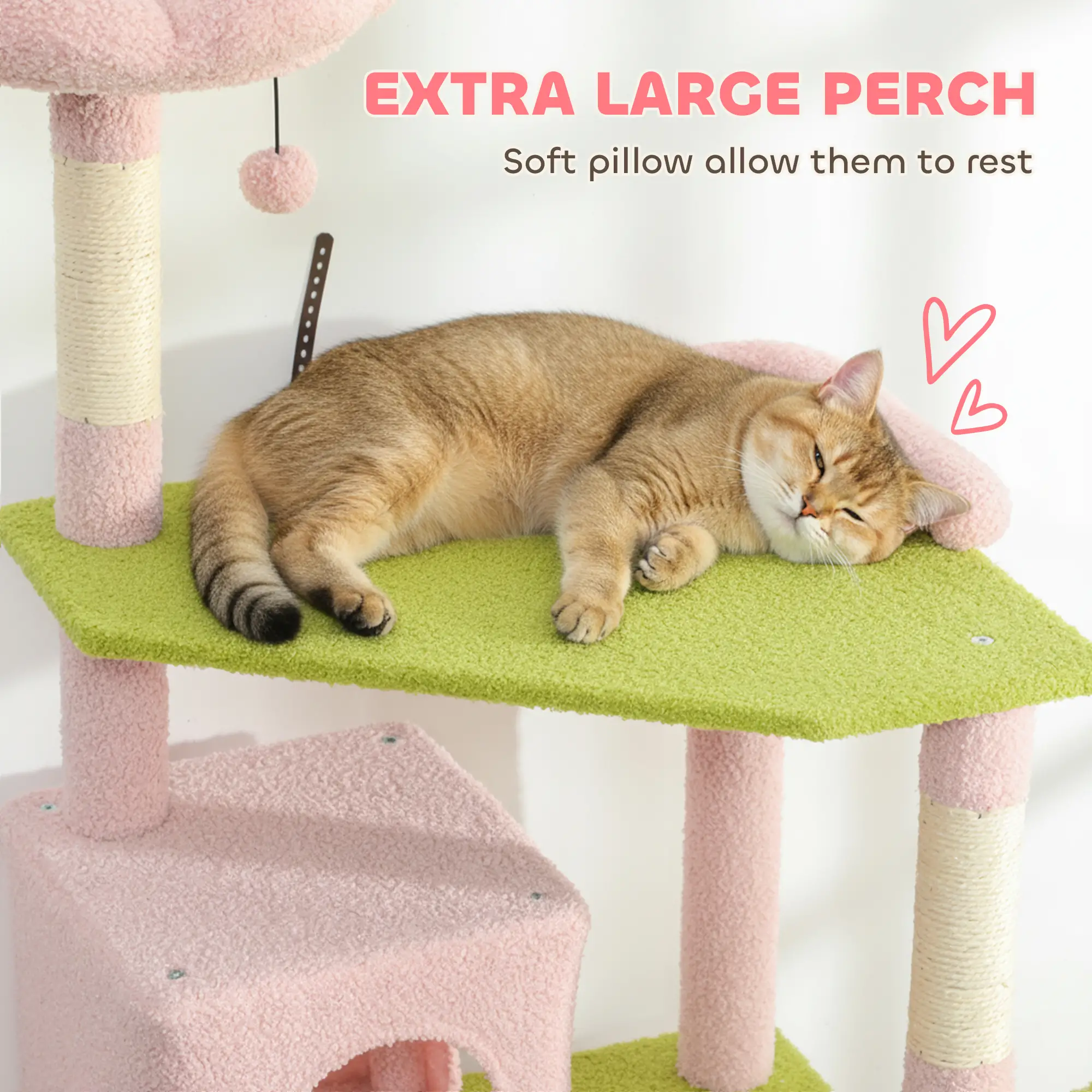74" Flower Cat Tree, Large Cat Tower with Scratching Post & Board