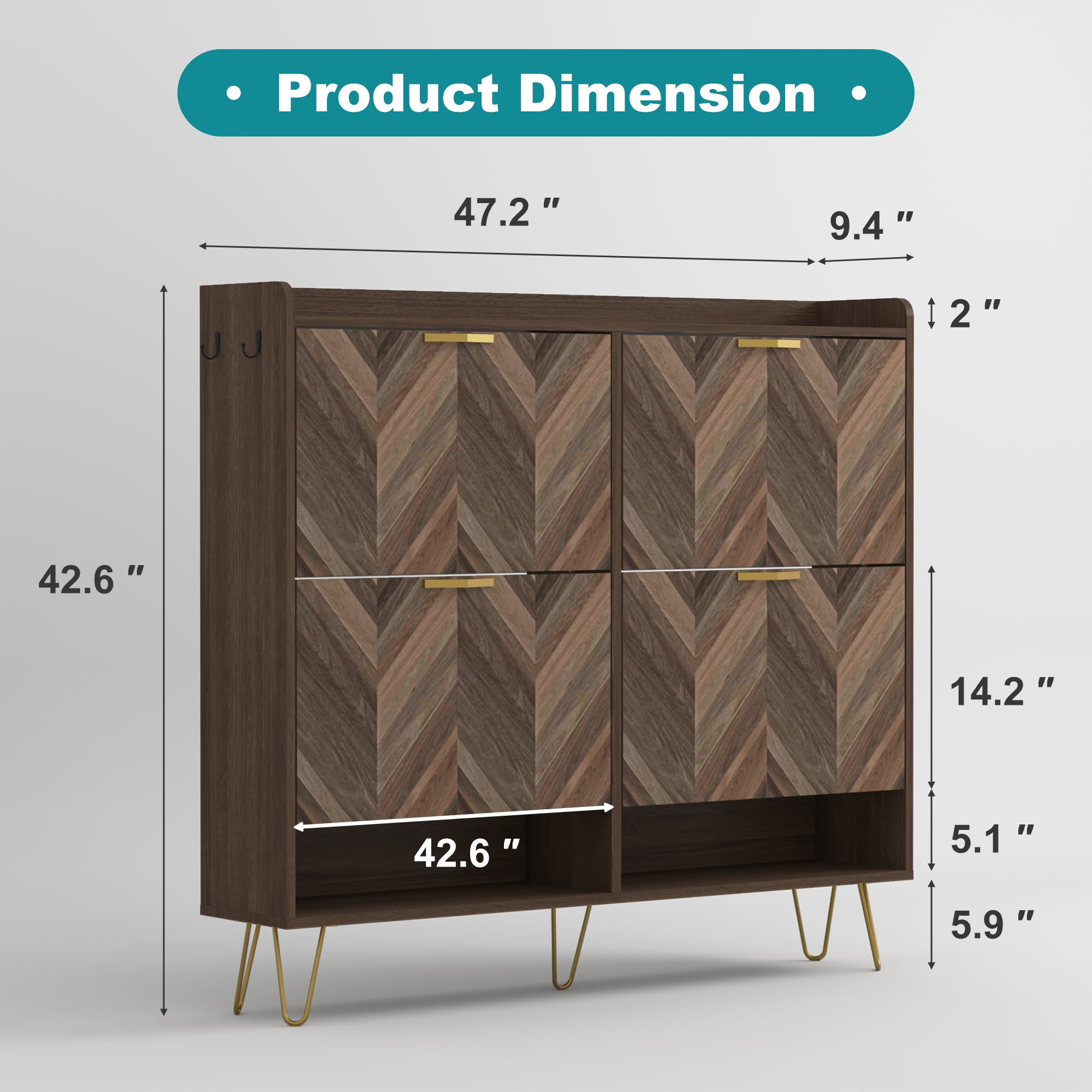 Finihen Shoe Cabinet, Large Shoe Storage Organizer Cabinet with 4 Flip Drawers, Freestanding Narrow Shoe Rack with Adjustable Shelf for Entryway, Brown Finihen Shoe Cabinet, Large Shoe Storage Organizer Cabinet with 4 Flip Drawers, Freestanding Narrow Shoe Rack with Adjustable Shelf for Entryway, Brown
