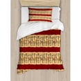 thumbnail image 3 of African Woman Duvet Cover Set King Size, Native Indigenous People Different Poses Tribal Ancient Culture Borders, Decorative 3 Piece Bedding Set with 2 Pillow Shams, Ruby Peach Black, by Ambesonne, 3 of 3