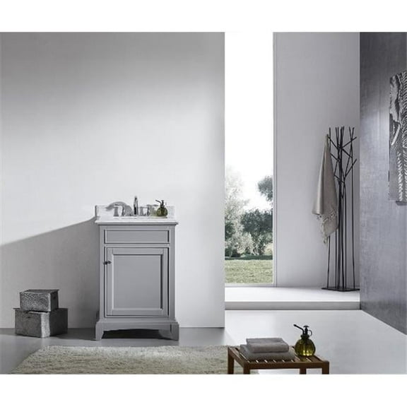 Elite Stamford 24 Inch Gray Solid Wood Bathroom Vanity Set with Double OG White Carrera Marble Top & White Undermount Porcelain Sink