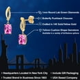 thumbnail image 2 of Gem Stone King 14K Yellow Gold Pink Created Sapphire and Lab Grown Diamond Earrings for Women | 2.05 Cttw | Gemstone September Birthstone | Cushion 7X5MM, 2 of 6