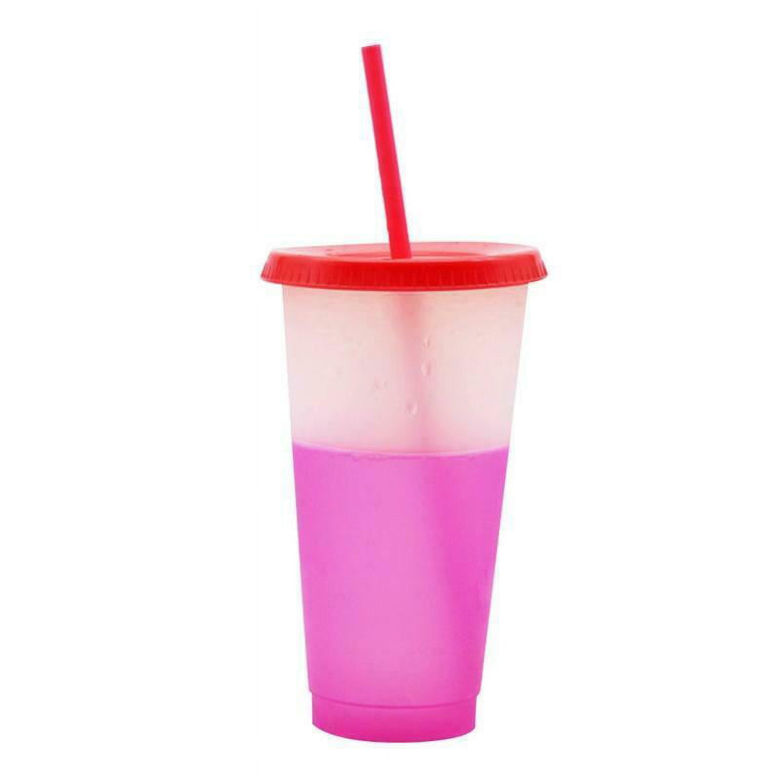 Chainplus Color Changing Cups with Straws & Lids: 12oz Kids Cold Water Drinking Cups 10 Pcs Reusable Plastic Tumbler Bulk, Beige