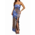 thumbnail image 3 of Women Floral Tube Maxi Dress Summer Strapless Tube Bodycon Mesh Layer Cocktail Party Dress Blue M, 3 of 9