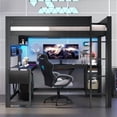 thumbnail image 4 of Full Size Loft Bed with Desk, Gaming Bed Frame with LED Lights and Charging Station, Storage Shelves for Bedroom, Black, 4 of 8