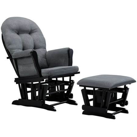 Angel Line Windsor Glider and Ottoman, Black Finish with Dark Gray Cushions