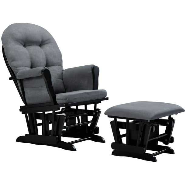 Angel Line Windsor Glider And Ottoman, Black Leather Glider Rocker With Ottoman