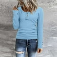 thumbnail image 2 of Women's T-Shirts Long Sleeve Button Down Slim Fit Neck Ribbed Knit Classic Tops for Casual Wear, 2 of 6