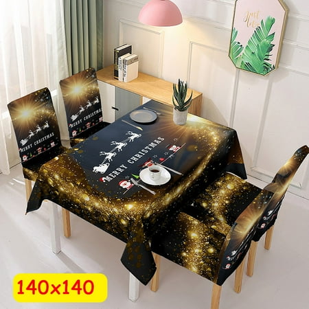 

Christmas Table and Chair Covers Santa Claus Bells Pattern for Kitchen Dining Room Tablecloth Decorations New