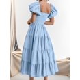 thumbnail image 3 of Weardear Women's Casual Summer Midi Dress Puffy Short Sleeve Square Neck Smocked Tiered Ruffle Midi Dress, 3 of 7