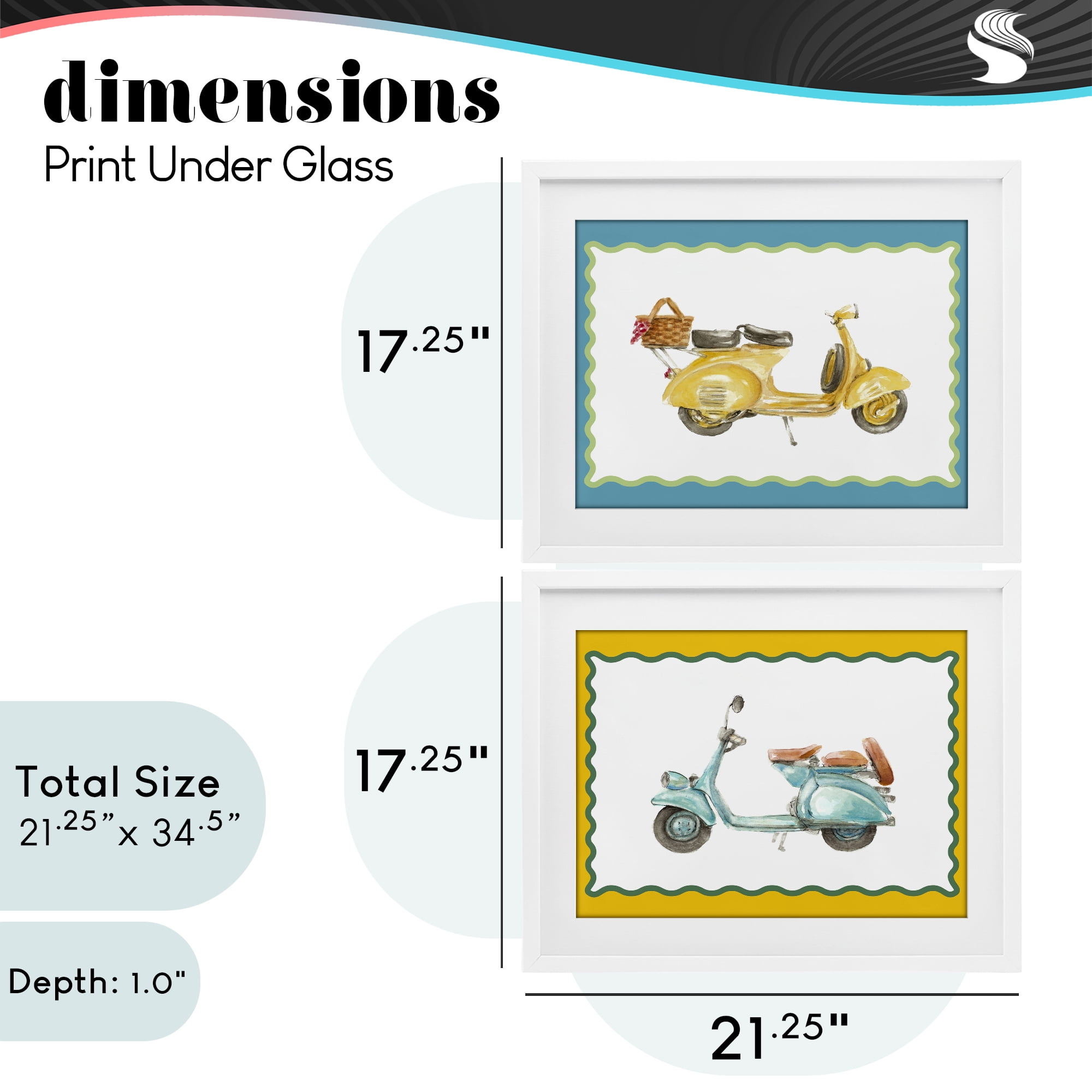 Stupell Industries Wavy Bordered Scooters 2 Piece White Framed Print Under Glass Set, design by Lanie Loreth