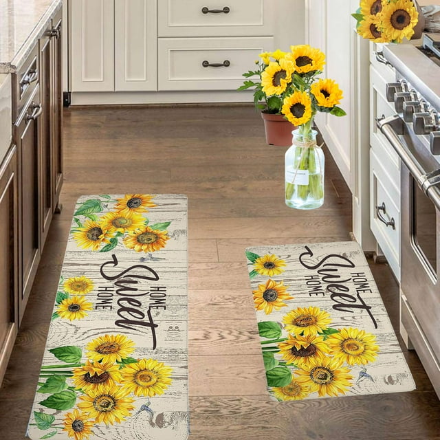 asddcavvf Sunflower Kitchen Mat Small Fresh Garden Atmosphere Kitchen Floor Mat Entry Door Mat Dirt Foot Mat Throws Soft