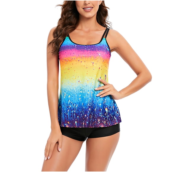 Traje de baño de dos piezas dividido con estampado cómodo y honda informal para mujer con estilo OAVQHLG3B Store lin121212