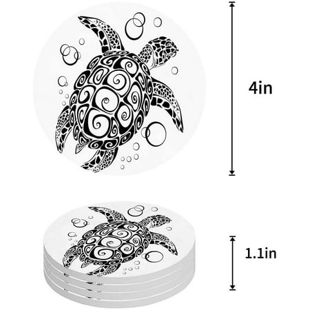 

FMSHPON Ocean Sea Turtle Set of 4 Round Coaster for Drinks Absorbent Ceramic Stone Coasters Cup Mat with Cork Base for Home Kitchen Room Coffee Table Bar Decor