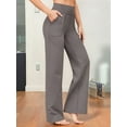 thumbnail image 5 of Wide Leg Pants Woman High Waist Yoga Pants with Pockets Loose Stretch Work Sweatpants Casual Lounge Brown M, 5 of 7