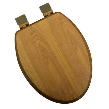 Plumbing Technologies 5F1E1-17BR Decorative Wood Elongated Toilet Seat Polished Brass , Light Oak