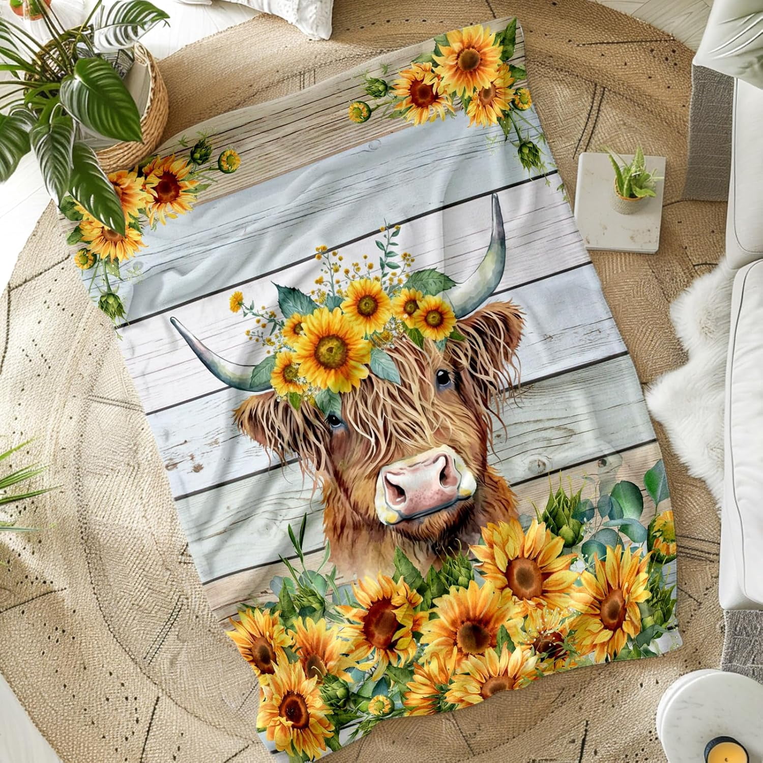 Highland Cow Blanket Cute Cow Throw Blanket Gift for Women Girls Highland Cow Lovers 50x40 Inches Soft Fuzzy Flannel Sunflower Blankets for Crib Couch Sofa Travel