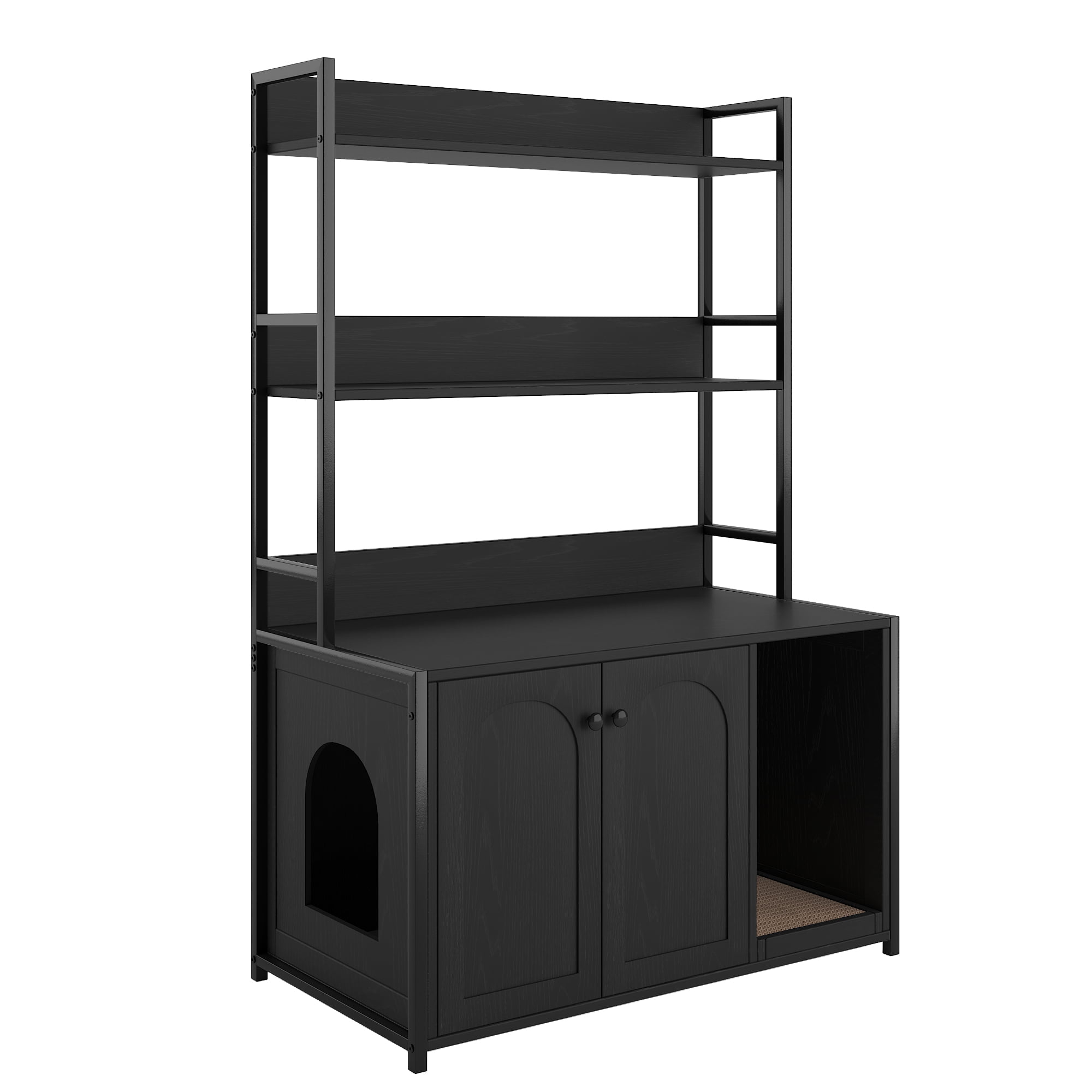 Pefilos 52" Large Wood Cat Litter Box Enclosure, Hidden Cat House Washroom Furniture with Shelf Storage Rack, Scratch Pad, Black Pefilos 52" Large Wood Cat Litter Box Enclosure, Hidden Cat House Washroom Furniture with Shelf Storage Rack, Scratch Pad, Black