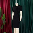 thumbnail image 3 of AURA Plus Size Bodycon Midi Dress Ruffle Detail High Waist Crewneck Short Sleeve Elegant Summer Office Dress with Zipper, 3 of 9