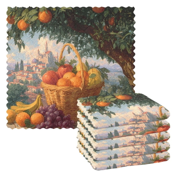 6 Pieces of Kitchen Towels 11x11Inch Kitchen Dish Cloths Kitchen Dish Towels Reuseable Cleaning Cloths Basket Of Oranges
