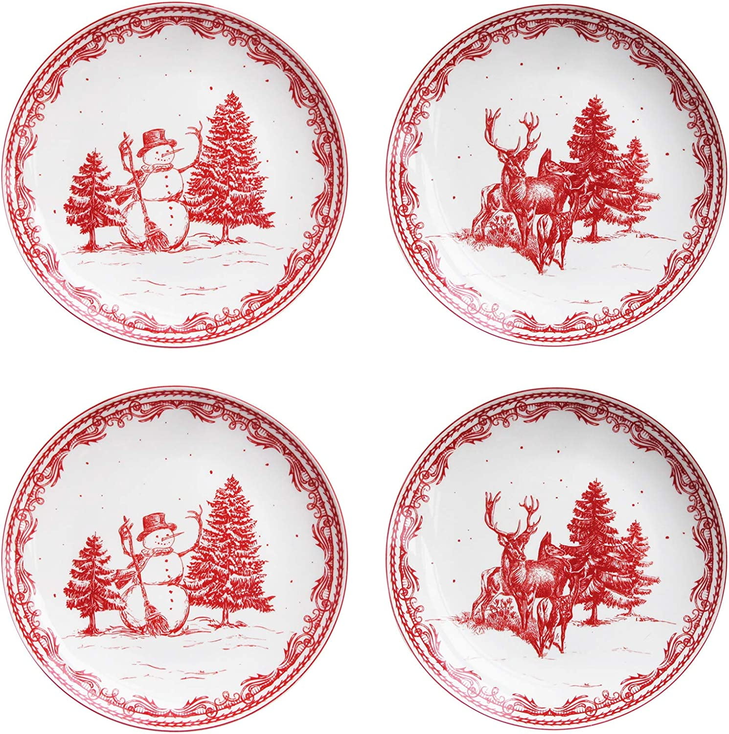 American Atelier Christmas Salad Plate Set of 4 Dessert and Appetizer Plates Vintage Style
