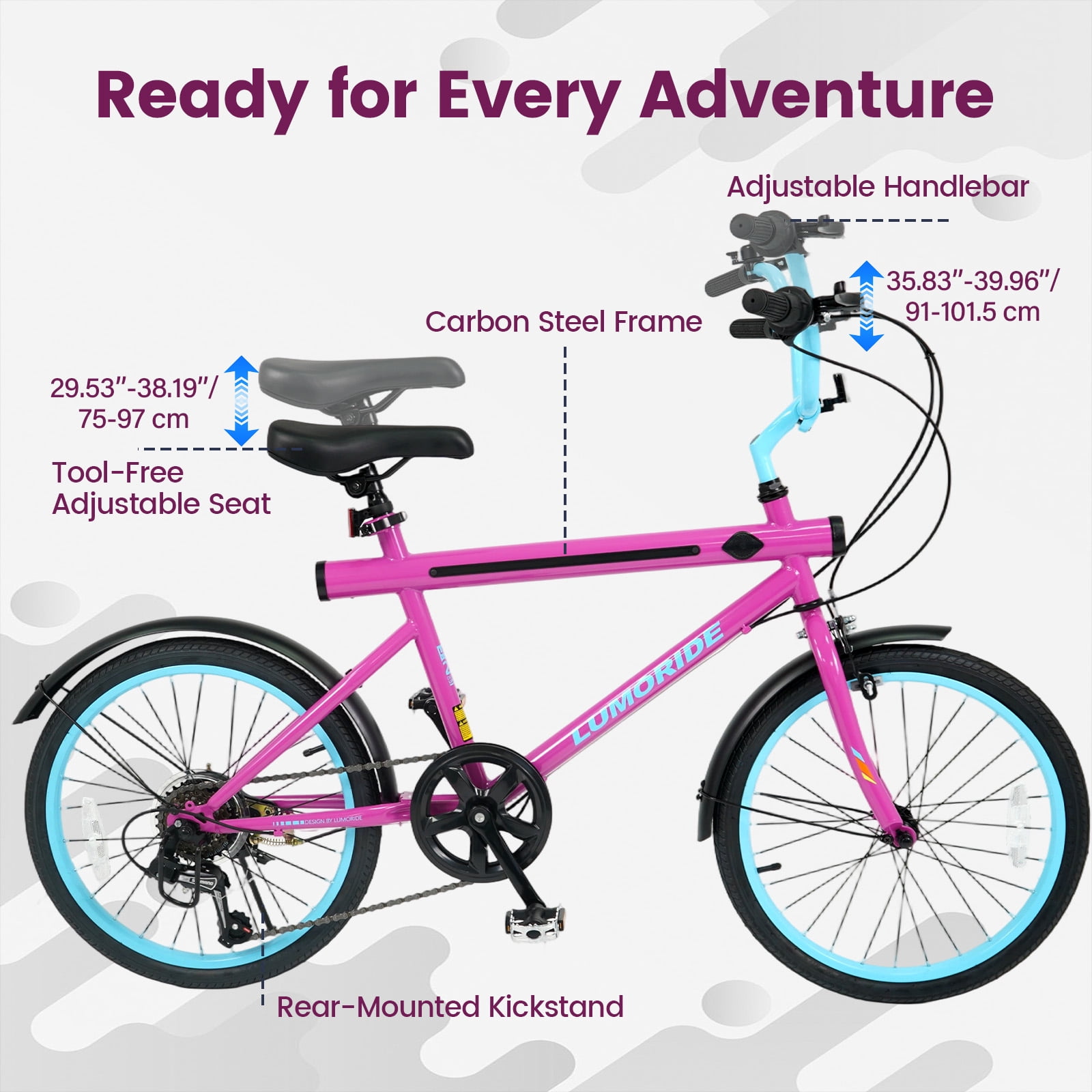 OLAKIDS Mountain Bike, 20 Inch Bicycle with 7 Lighting Modes Bluetooth Music 6 Speed Drivetrain