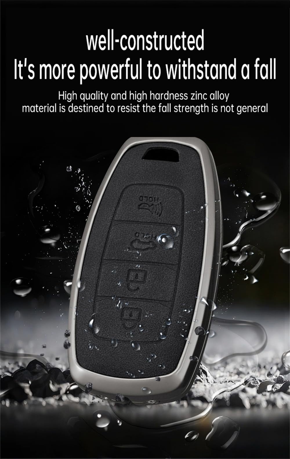 Key Fob Cover with keychain, Zinc Alloy Car Key Fob Case Compatible with Hyundai i30 ix25 Ix35 Elantra Encino Kona Solaris Azera Grandeur Ig TM Accent Santa Fe Palisade 4 Button Key Protector Holder
