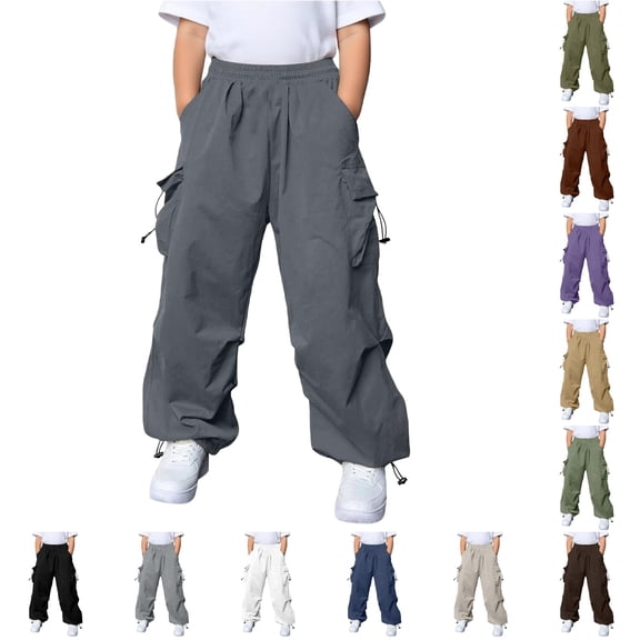 REDARER Boys Cargo Parachute Pants Elastic Drawstring Waist Side Big Pockets Loose Wide Leg Outdoor Casual Trousers,5-6 Years