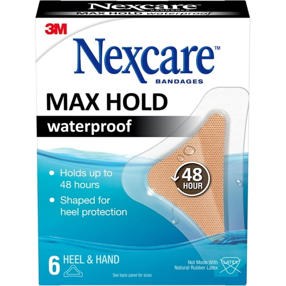 Nexcare Max Hold Waterproof Bandages, Heel & Hand, 6 Ct