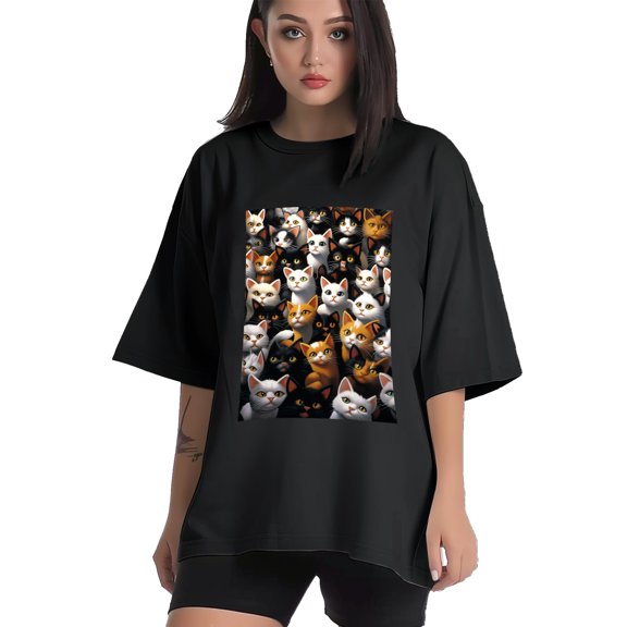 Plus Size Shirt for Women Black Tops for Women Short Sleeves Shirt for Women Cats T Shirt Crewneck Shirt for Women XS