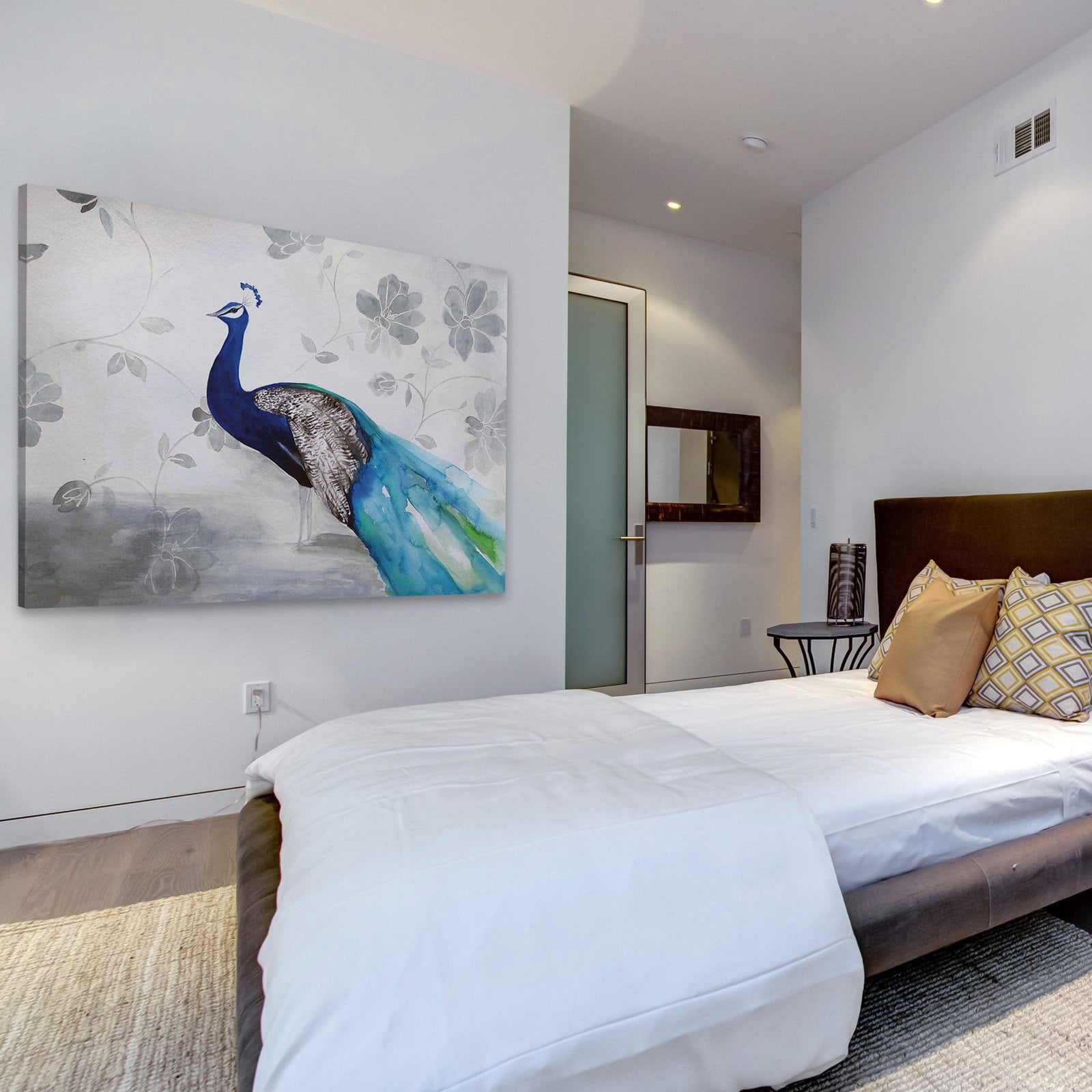 Marmont Hill "Peacock Fable Cool" by Christine Lindstrom Painting Print on Wrapped Canvas