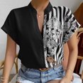 thumbnail image 2 of Camisa de manga corta con botones para mujer, blusa holgada informal de Color puro con estampado Floral, blusa empalmada en bloques de Color, 2 of 7