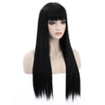 thumbnail image 3 of RightOn 28" Black Wigs Straight Long Hair Wigs with Bangs Women Fashion Heat Resistant Synthetic Natural Looking Wig for Cosplay Party or Daily Use, 3 of 7