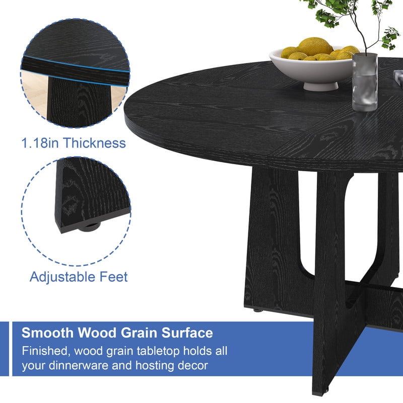 Accent Spliced Design Tabletop Round Dining Table for 4, Farmhouse Indoor Kitchen Table with Cross Base & Adjustable Foot Pads