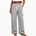 thumbnail image 3 of Guluxicc Womens Cargo Pants with Multi Pocket Drawstring Elastic Waist Long Wide Leg Trousers Summer Casual Outfits, 3 of 7