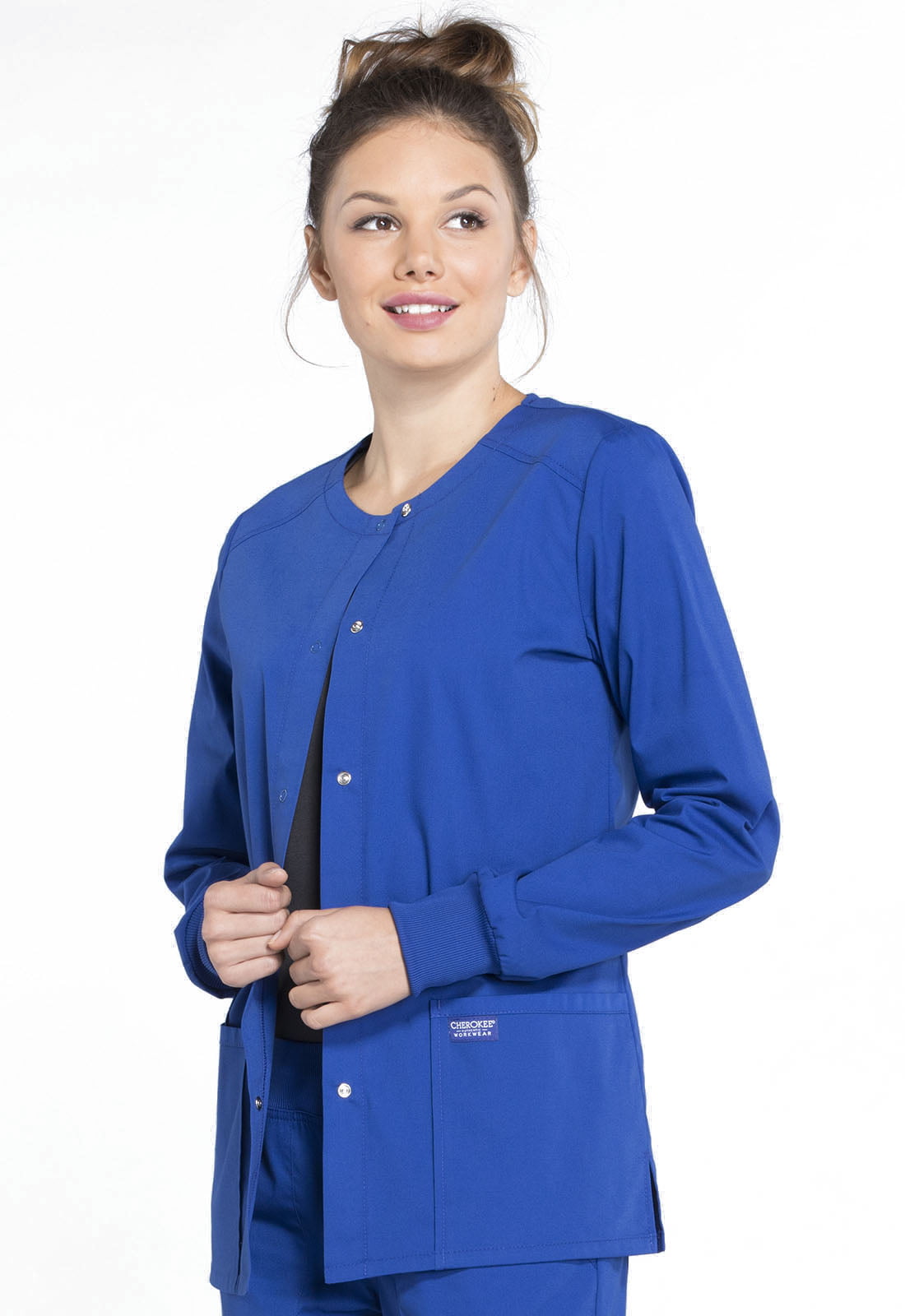 Cherokee® Workwear Professionals Women's 3- Pocket Snap Front Warm-Up Scrub  Jacket - Embroidered Personalization Available