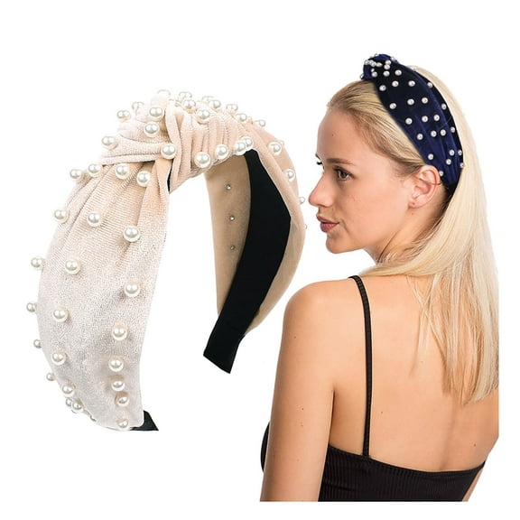 Velvet Pearl Headband Gold Velvet Pearl Knotted Headband Hair Accessories Hair Care creamy white