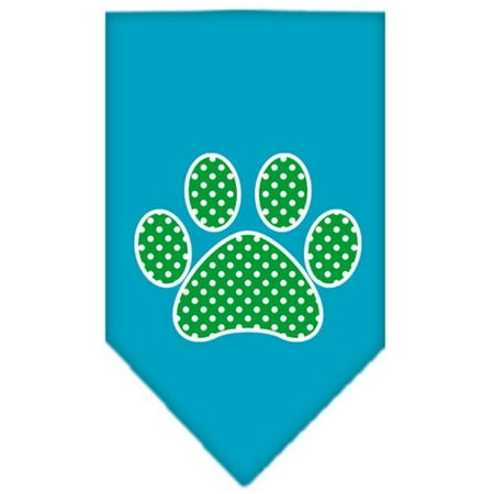 - Green Swiss Dot Paw Screen Print Bandana Turquoise Large