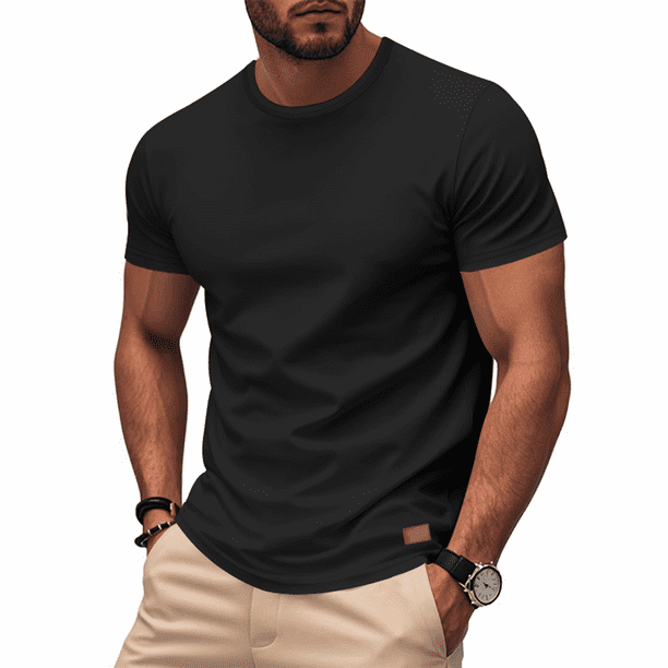 Camiseta de Viscosa de Bambú para Hombre, Ultra Suave, , Refrescante, Cuello Redondo, Informal, Básica Negro XXL