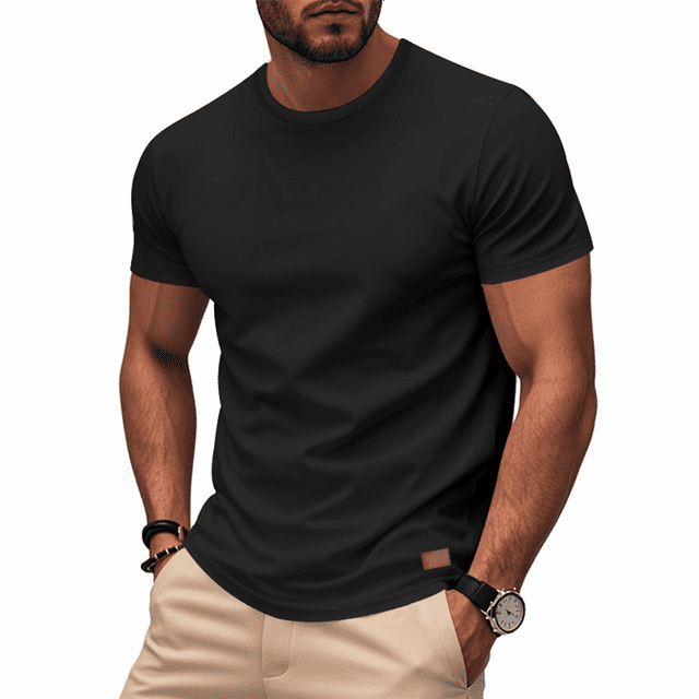 Camiseta de Viscosa de Bambú para Hombre, Ultra Suave, , Refrescante, Cuello Redondo, Informal, Básica Negro XXL
