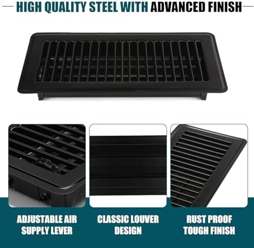 Floor Register 4x10, 10 Pack Black Floor Register Vents,Heavy Duty Steel Walkable Floor Vents,Vent Covers for Home Floor