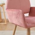 thumbnail image 4 of Velvet Fabric Upholstered Side Dining Chair with Metal Leg, Single Sofa Chair Breathable Design, Accent Chair with Armrest and Trapezoidal Back for Waiting Room, Bedroom, Balcony and Study, Pink, 4 of 7